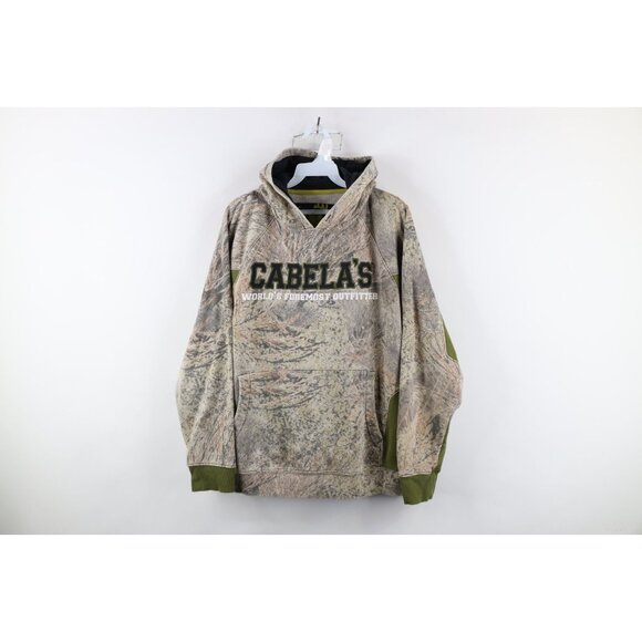 Vtg Cabelas Mens Small Faded Spell Out Mossy Oak Camouflage Hoodie Sweatshirt - Picture 1 of 16